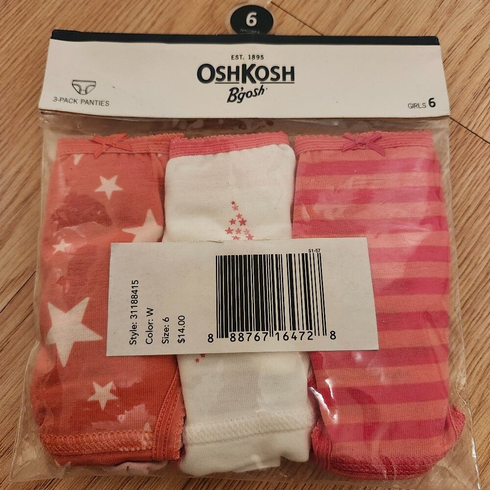 OshKosh Girl`s Stretch Cotton Panties 3 Pack - size 6